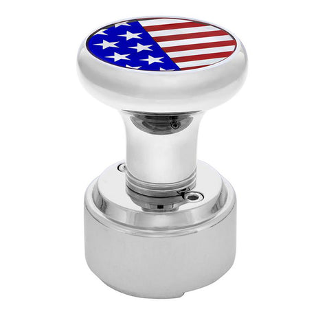 Chrome gearshift knob with US flag sticker and 9/10 speed adapter - thread on