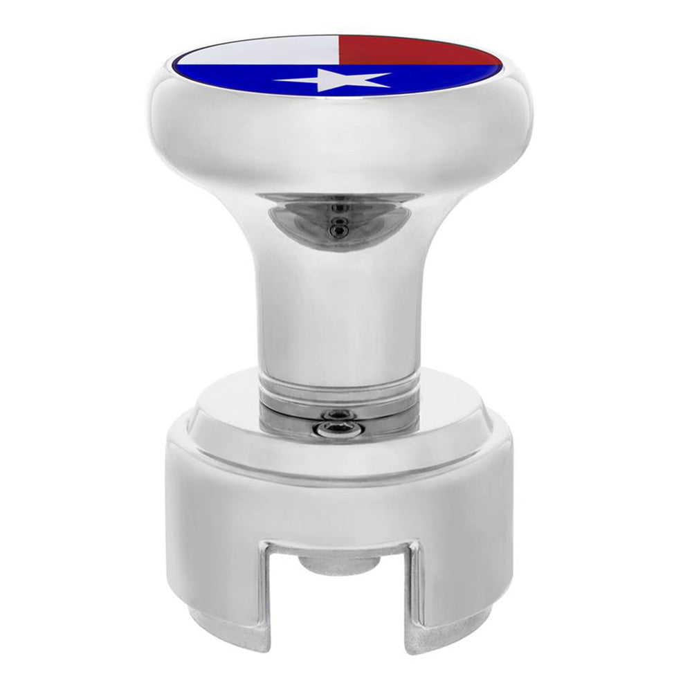 Chrome Gearshift Knob with Texas Flag Sticker and 13/15/18 Speed Adapter - Thread On
