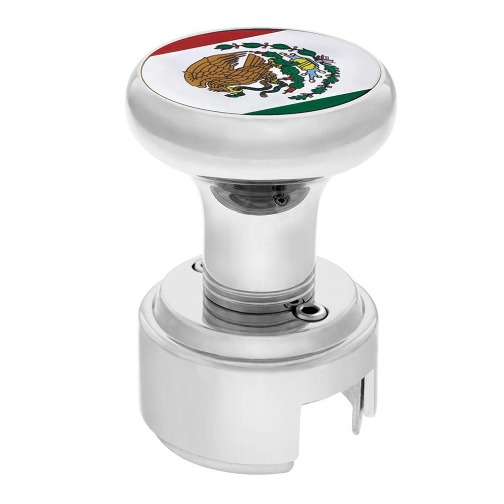 Chrome Gearshift Knob with Mexico Flag Sticker and 13/15/18 Speed Adapter - Thread On