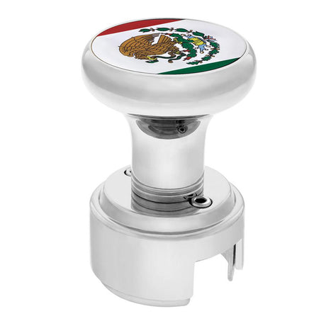 Chrome gearshift knob with Mexico flag sticker and 13/15/18 speed adapter - thread on