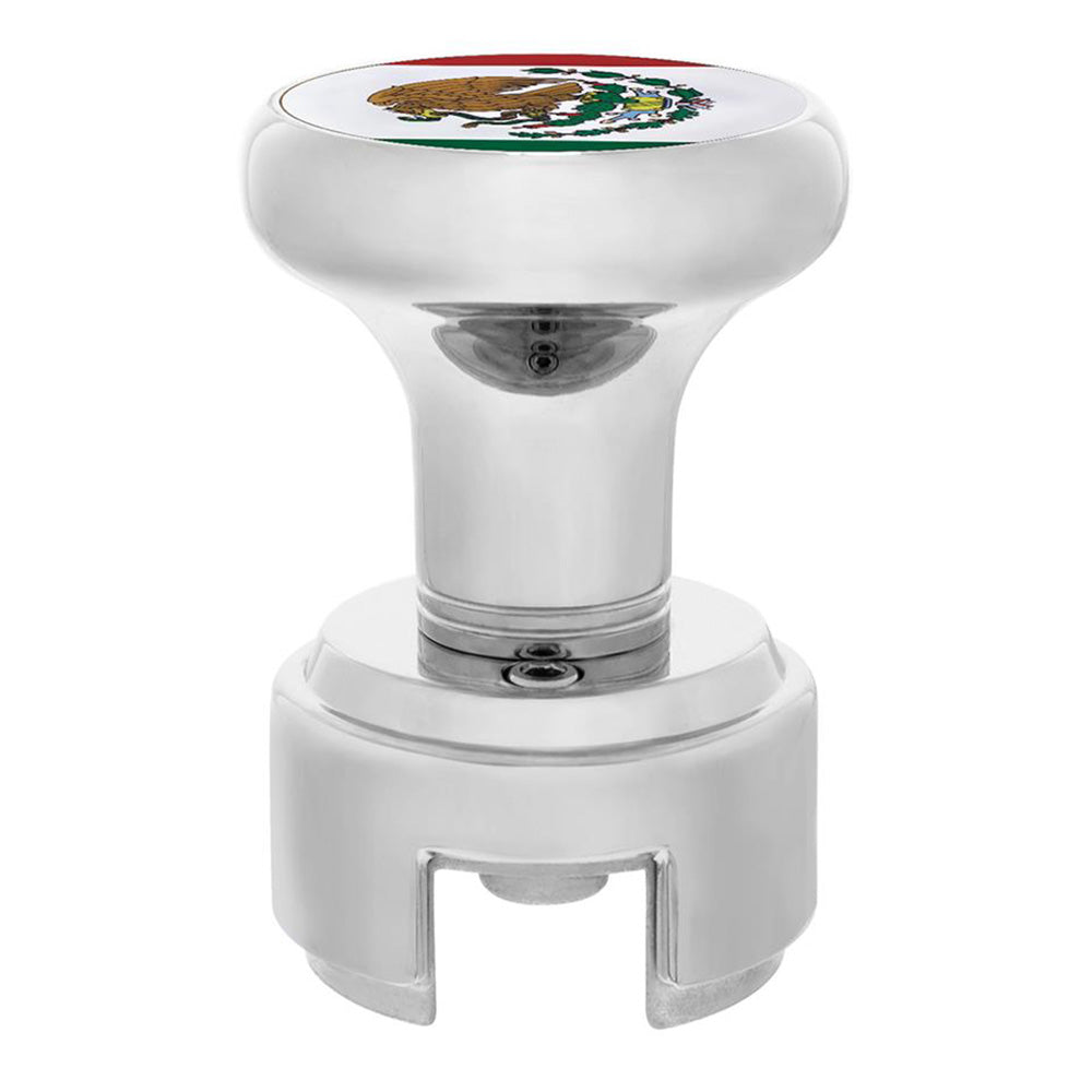 Chrome Gearshift Knob with Mexico Flag Sticker and 13/15/18 Speed Adapter - Thread On