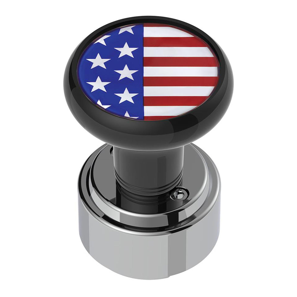 Black Gearshift Knob with US Flag Sticker and 9/10 Speed Adapter - Thread On