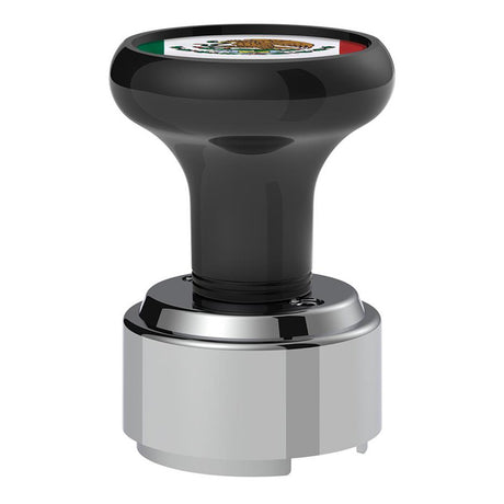 Black gearshift knob with Mexico flag sticker and 9/10 speed adapter - thread on, close-up