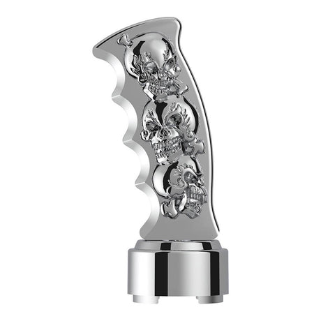 Close-up of skulls pistol Grip gearshift knob with 9/10 chrome speed adapter - thread on