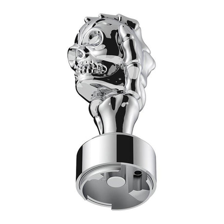 Close-up of chrome skull gearshift knob with 9/10 speed adapter-thread on