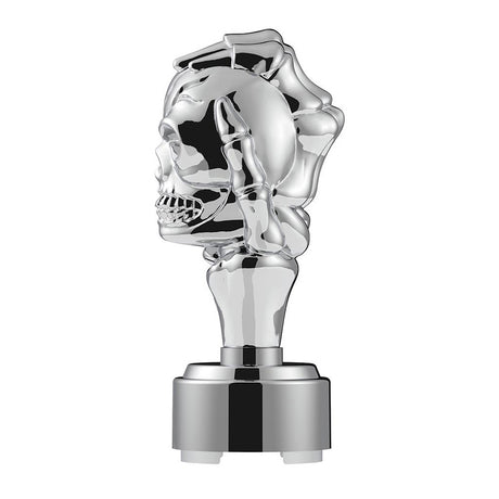 Closer view of chrome skull gearshift knob with 9/10 speed adapter-thread on