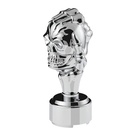 Chrome skull gearshift knob with 9/10 speed adapter-thread on, detail