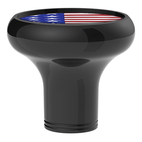 US flag sticker on a black gearshift knob - 1/2"-13 thread-on, close-up