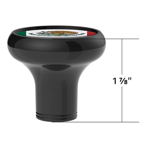 Mexico flag sticker on a black gearshift knob - 1/2"-13 thread-on, closer view