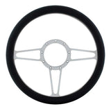 14" Chrome Aluminum 3 Spoke Steering Wheel with Black Leather Grip