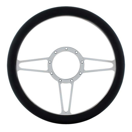 14" Chrome aluminum 3 spoke steering wheel with black leather Grip