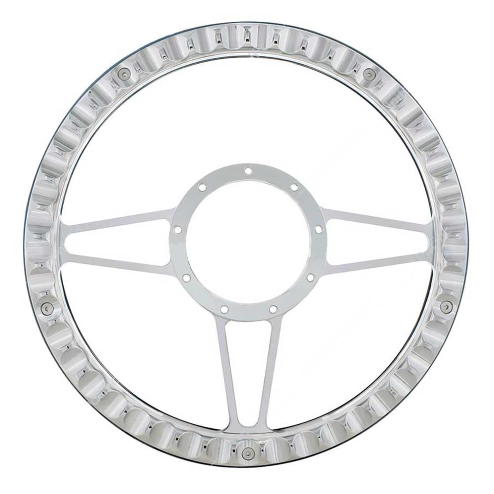 14" Chrome Aluminum 3 Spoke Steering Wheel with Black Leather Grip