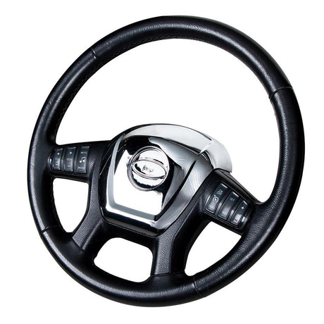 Peterbilt 579 2012-2021 chrome steering wheel horn pad, closer view