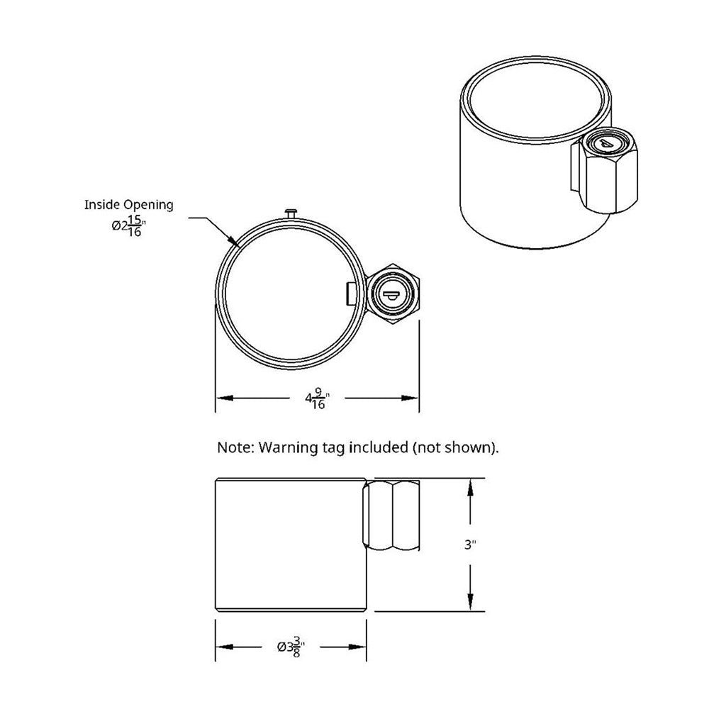 Heavy Duty Steel King Pin Lock with 12" Warning Tag for 2" diameter Kingpin