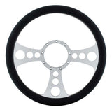 14" Chrome Aluminum Chopper Style Steering Wheel with Black Leather Grip