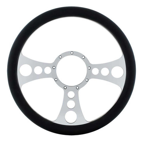 14" Chrome aluminum chopper style steering wheel with black leather Grip
