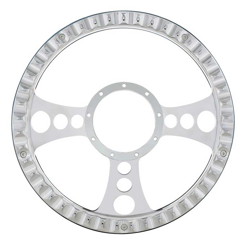 14" Chrome Aluminum Chopper Style Steering Wheel with Black Leather Grip