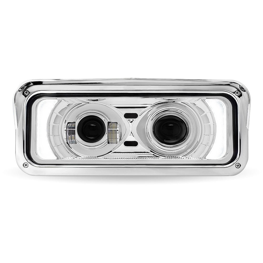 Chrome LED Projector Headlight Assembly with Backlit Auxiliary & Housing Bucket