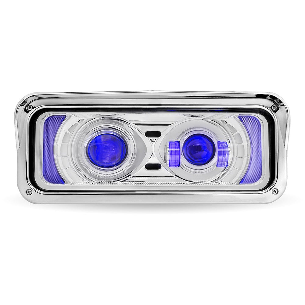 Chrome LED Projector Headlight Assembly with Backlit Auxiliary & Housing Bucket