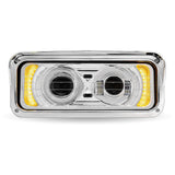 Chrome LED Projector Headlight Assembly with Heated Lens, Backlit Auxiliary & Housing Bucket