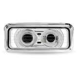 Chrome LED Projector Headlight Assembly with Heated Lens, Backlit Auxiliary & Housing Bucket