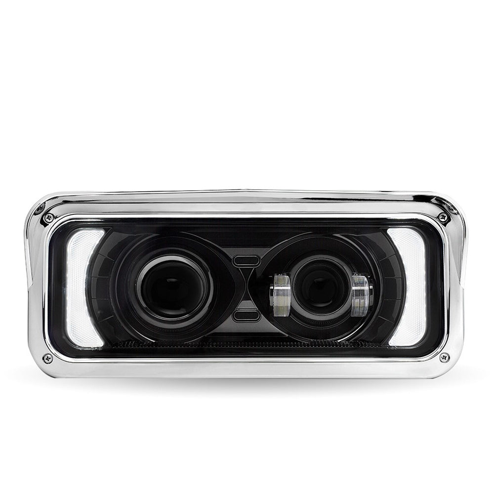 Black LED Projector Headlight Assembly with Backlit Auxiliary & Housing Bucket