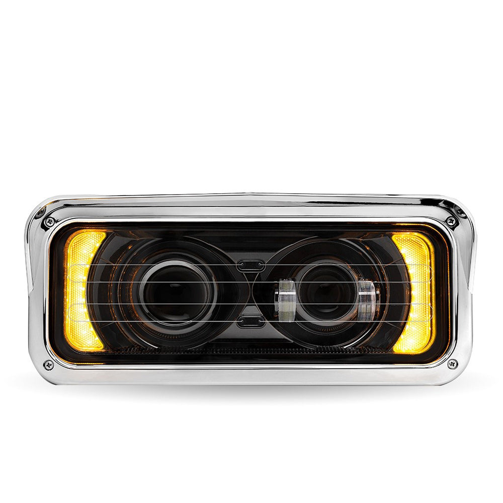 Black LED Projector Headlight Assembly with Heated Lens, Backlit Auxiliary & Housing Bucket