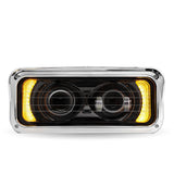 Black LED Projector Headlight Assembly with Heated Lens, Backlit Auxiliary & Housing Bucket