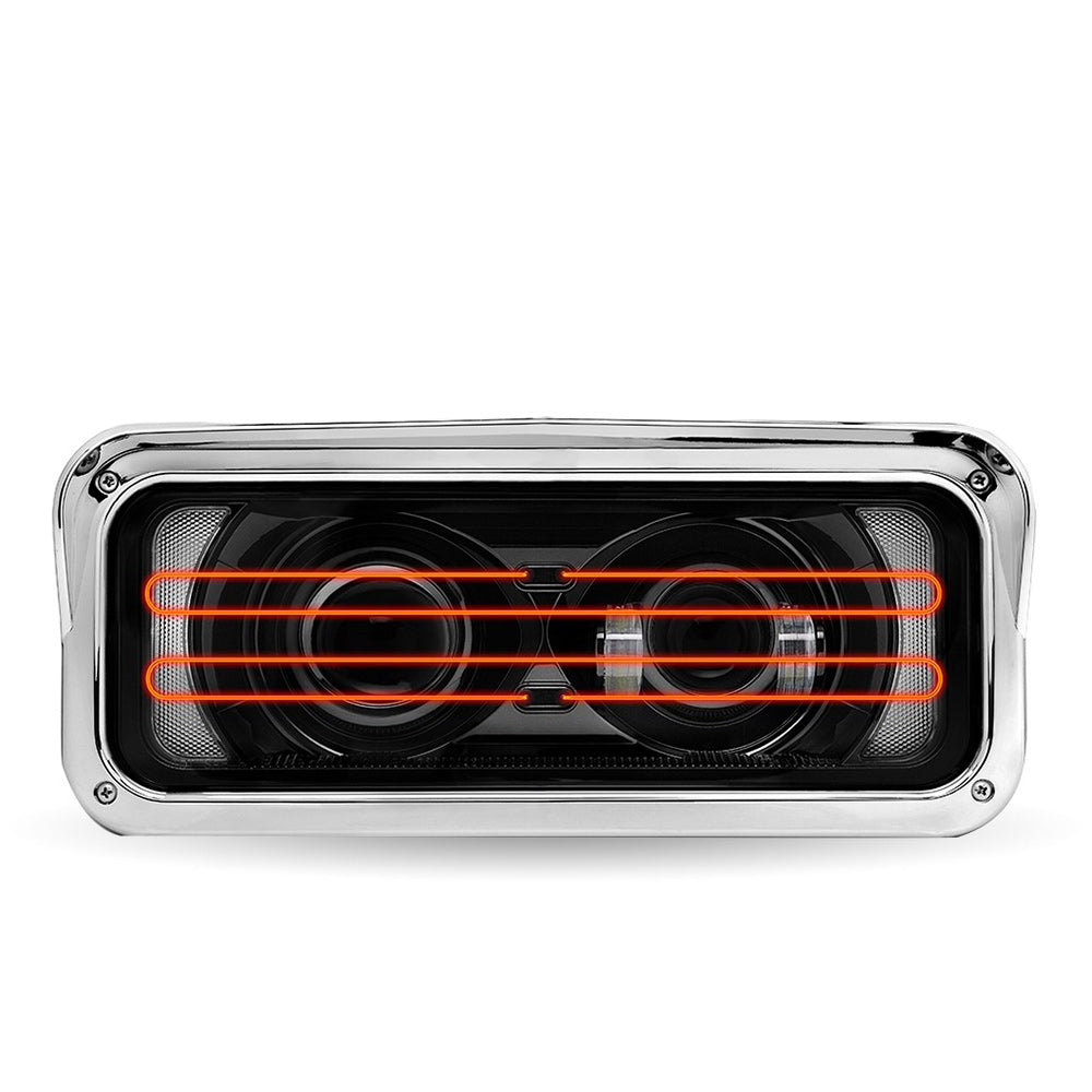 Black LED Projector Headlight Assembly with Heated Lens, Backlit Auxiliary & Housing Bucket