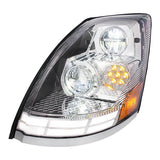 Volvo VN, VNL 2009-2017 LED Headlight with Dual Color LED Light Bars