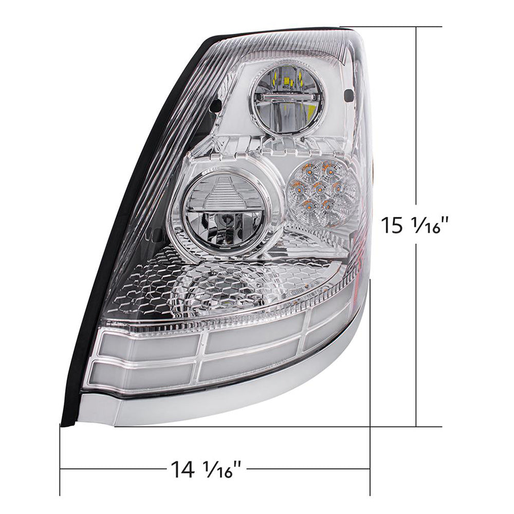 Volvo VN, VNL 2009-2017 LED Headlight with Dual Color LED Light Bars