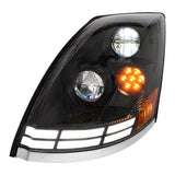 Volvo VN, VNL 2009-2017 Black LED Headlight with Dual Color LED Light Bars