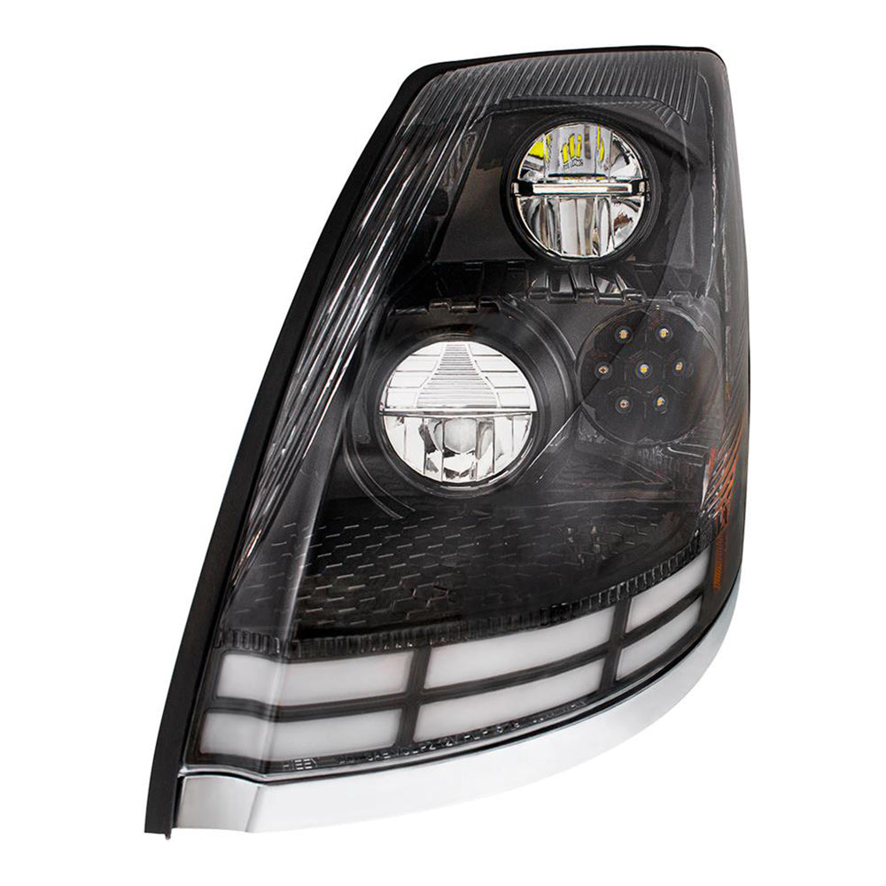 Volvo VN, VNL 2009-2017 Black LED Headlight with Dual Color LED Light Bars