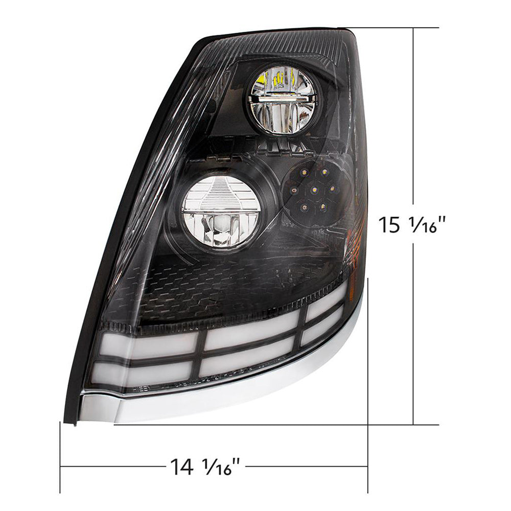 Volvo VN, VNL 2009-2017 Black LED Headlight with Dual Color LED Light Bars