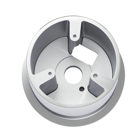 Closer view of chrome steering wheel hub for 2007+ freightliners