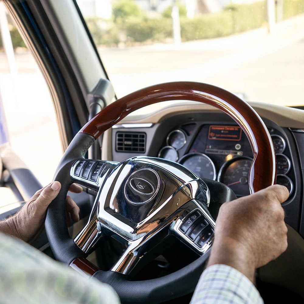 18" United Pacific YourGrip Leather and Wood Steering Wheel for Peterbilt 579 & Kenworth T680