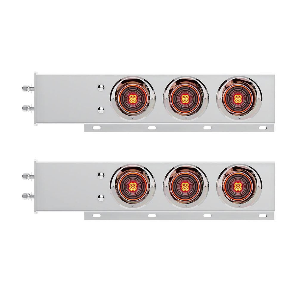 Stainless Steel Rear Light Bars with 4" Red LED with Clear Lens, Visor and Gromet 2.5" Spacing