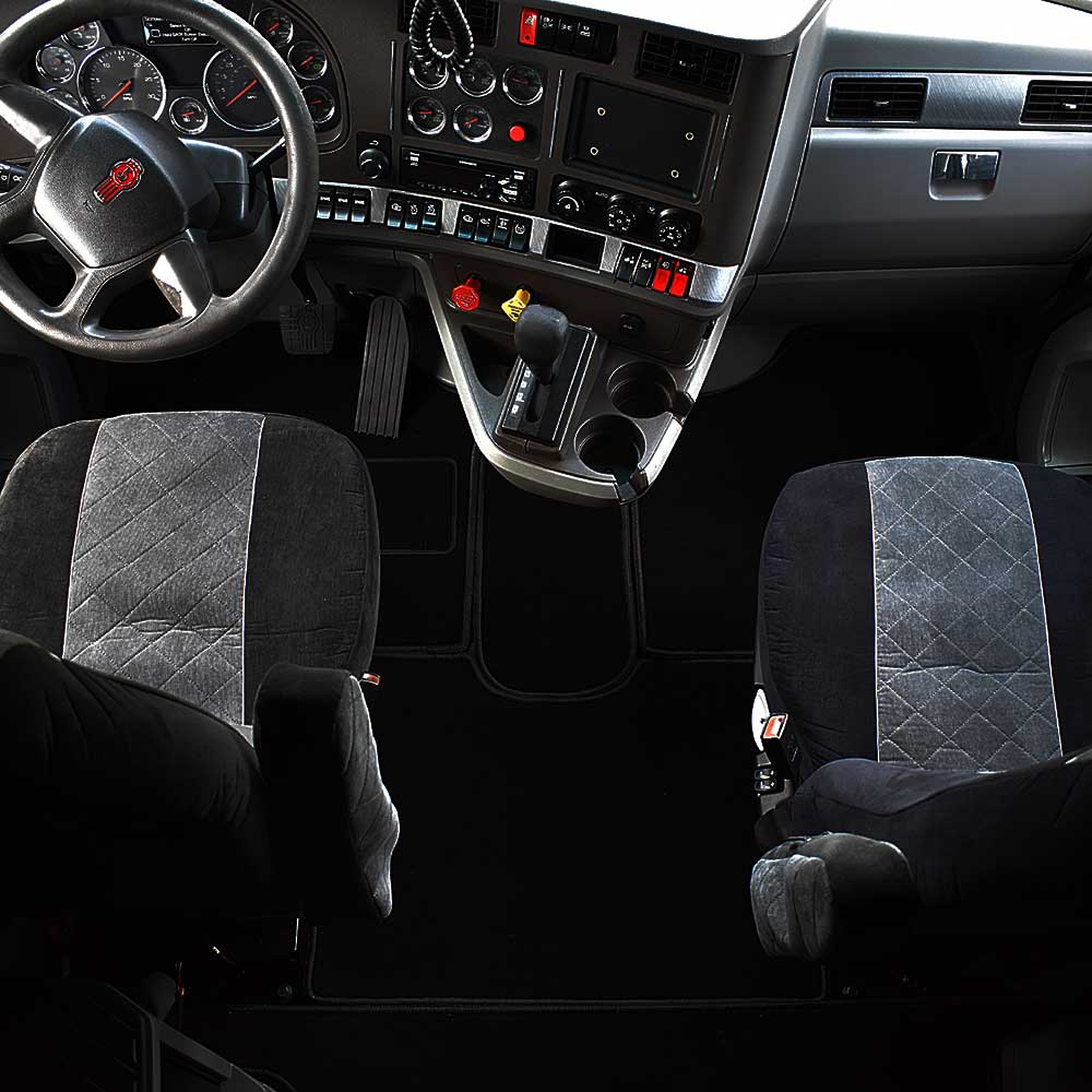 Kenworth T680, T880, W990 Black Carpeted Floor Mat Set with Black Trim