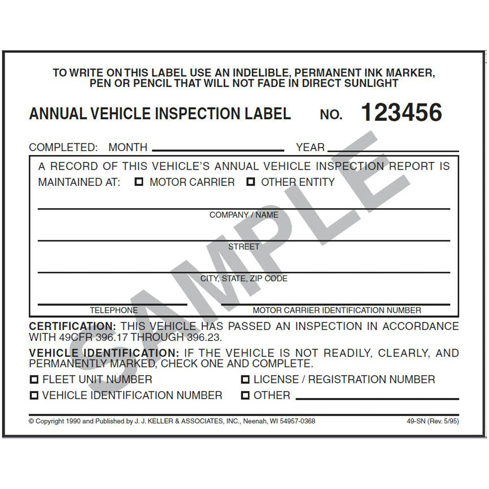 Vinyl Annual Vehicle Inspection Label