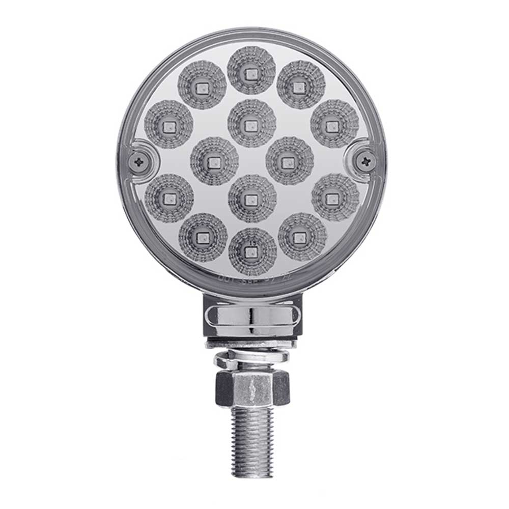 3" Round Amber, Red 28 LED Double Faced Reflector Pedestal Light with Single Post