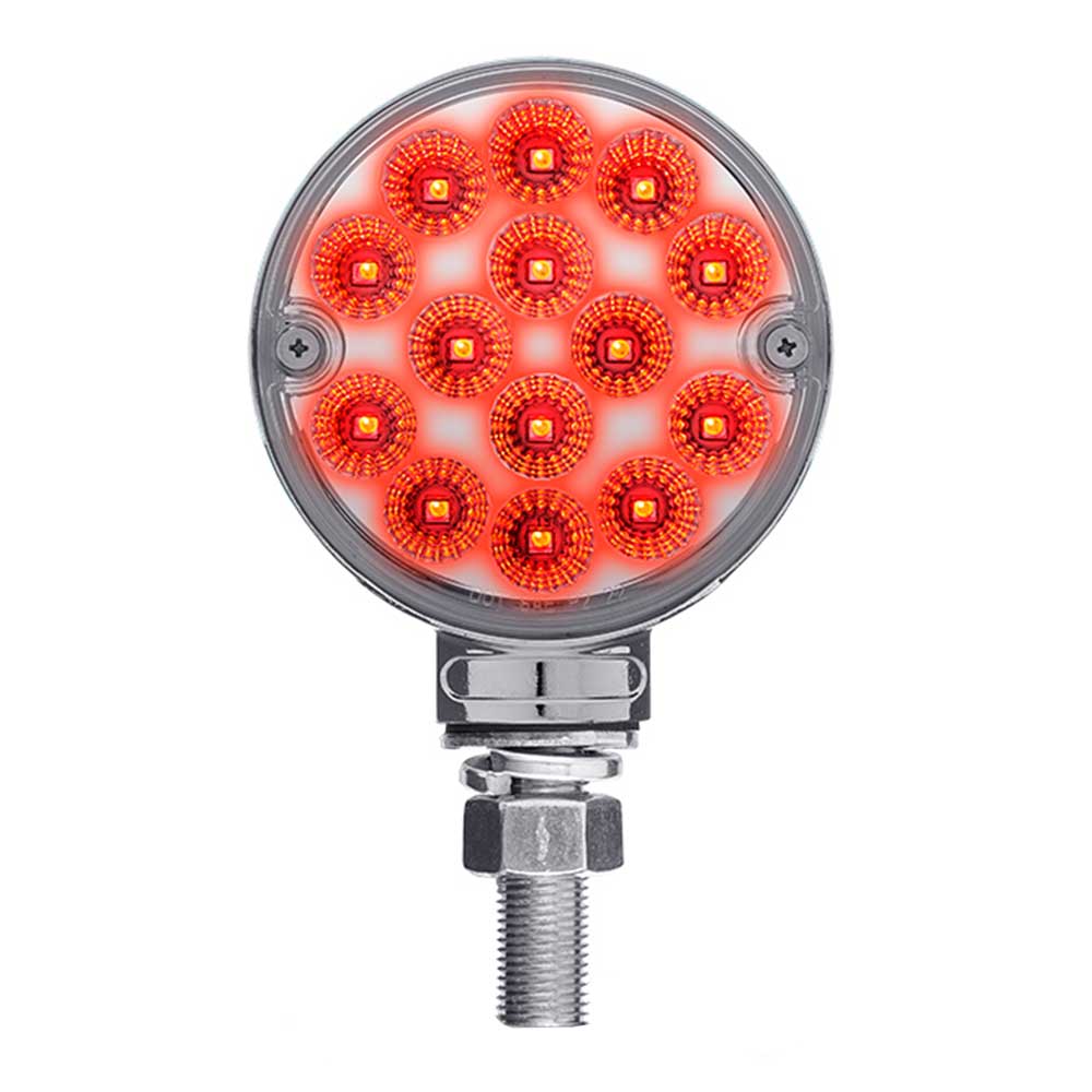3" Round Amber, Red with Auxiliary Light 28 LED Double Faced Reflector Pedestal Light with Single Post