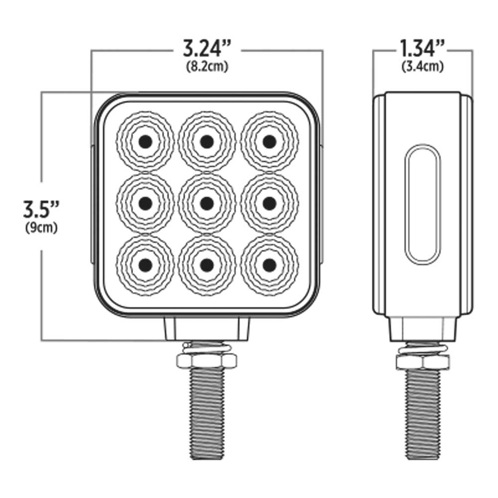 3" Square Amber, Red with Clear Lens 30 LED Double Faced Reflector Pedestal Light with Single Post