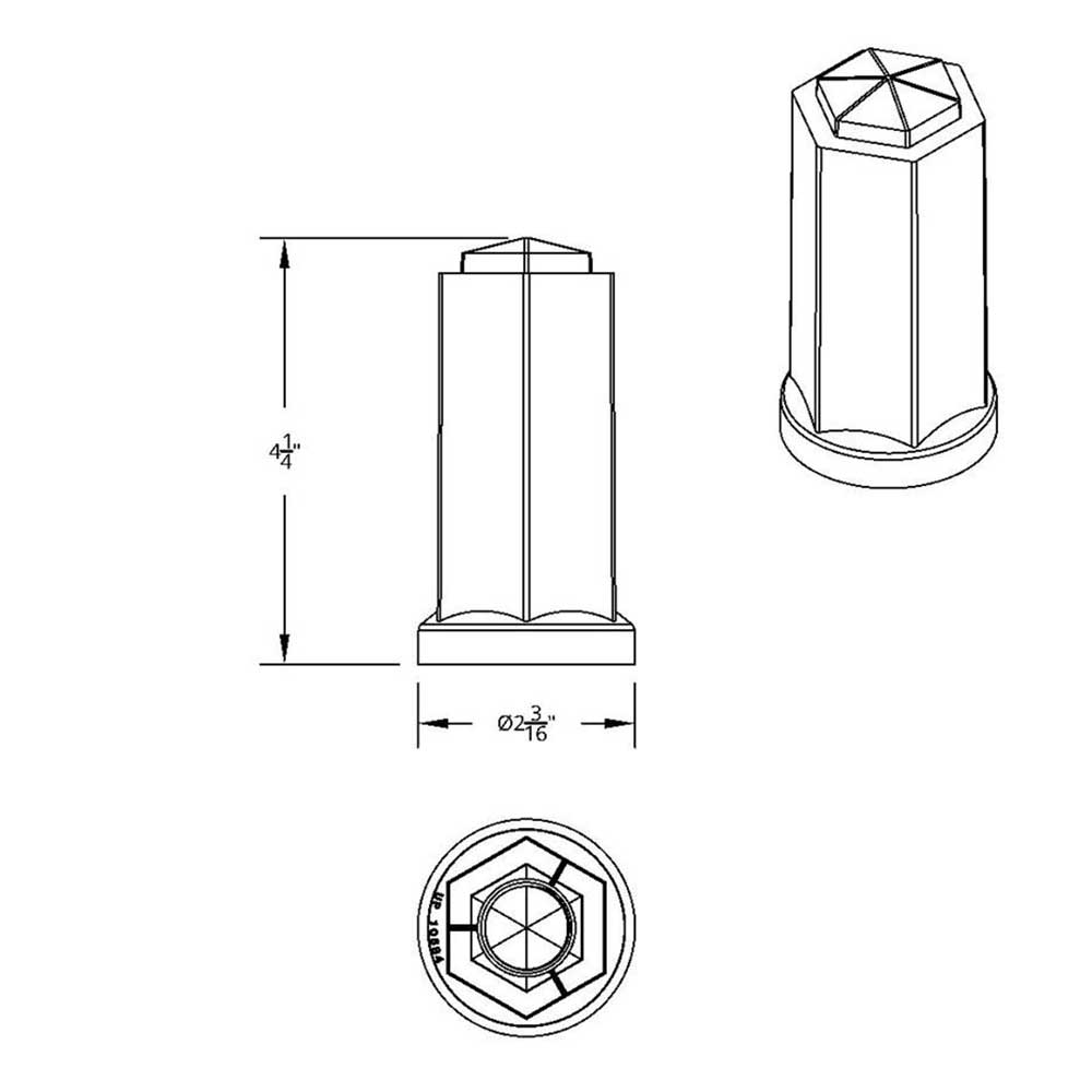 33mm x 4-1/2" Chrome Plastic Hexagon Style Lug Nut Cover - Thread On
