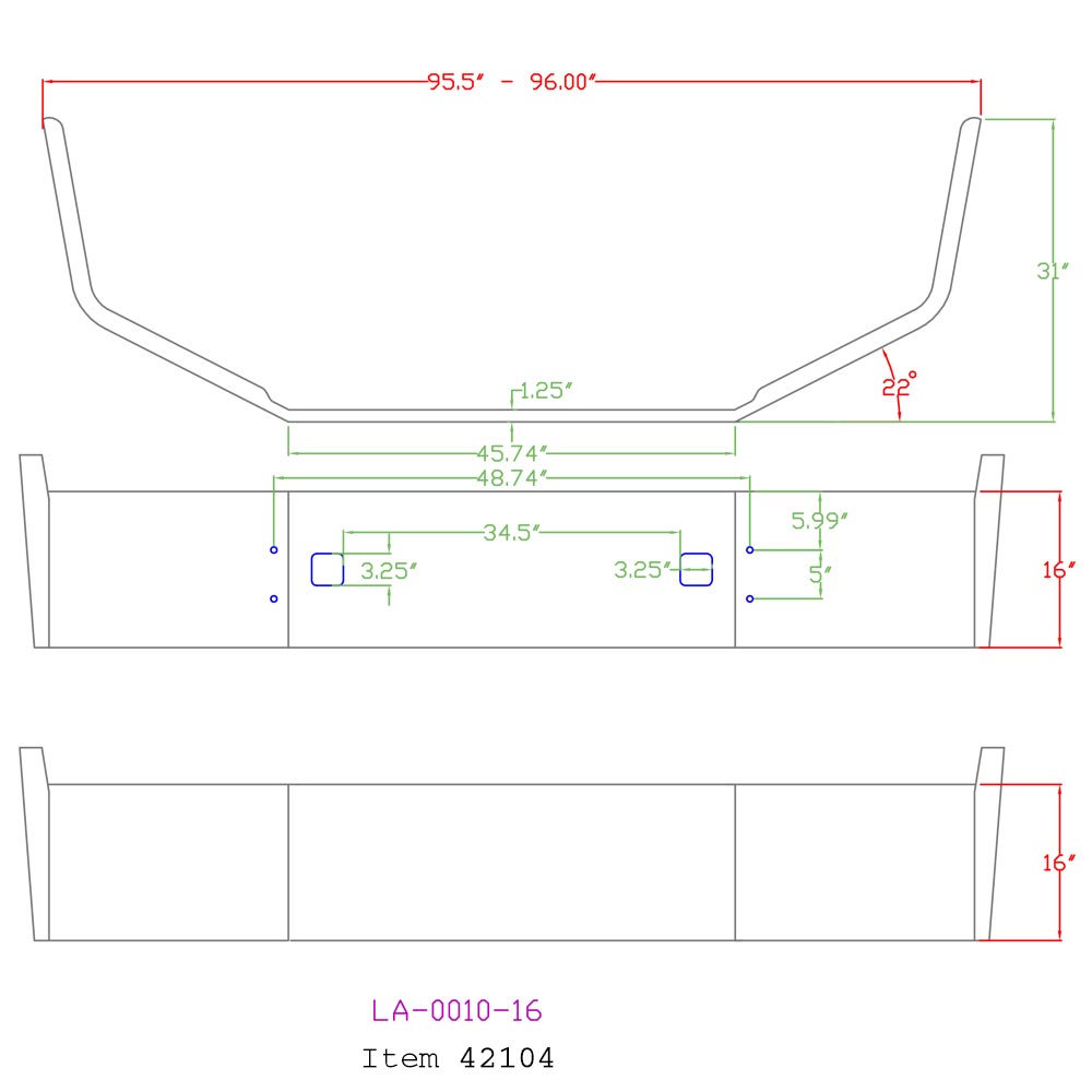 Volvo WA, WIA  1988-97 16" Set Back Chrome Bumper