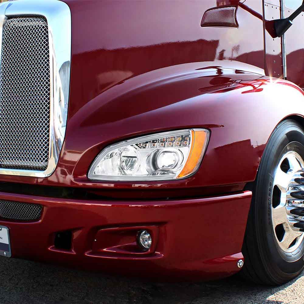 Kenworth T660 2007-2017 Chrome LED Headlight with Turn Signal & Position Light Bar