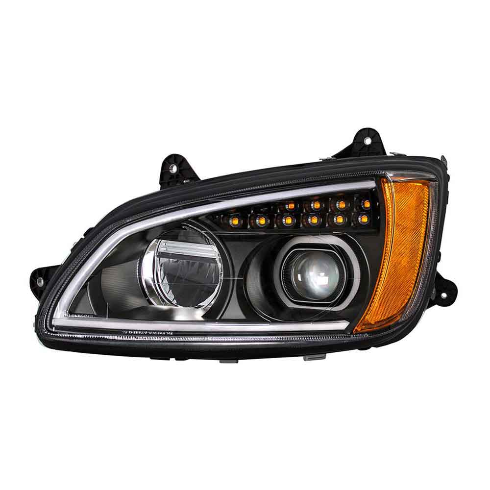 Kenworth T660 2007-2017 Black LED Headlight with Turn Signal & Position Light Bar