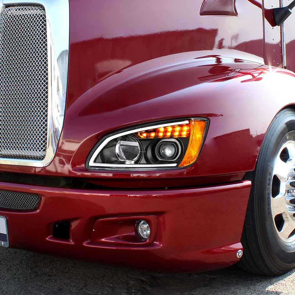 Kenworth T660 2007-2017 Black LED Headlight with Turn Signal & Position Light Bar