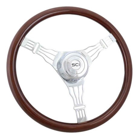 18" 3-Spoke Mahogany wood steering wheel
