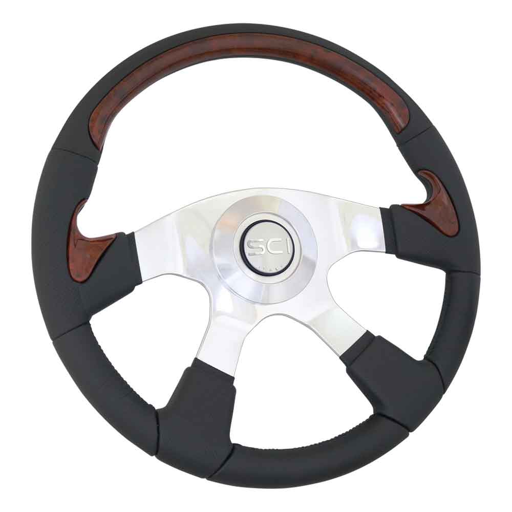 18" Burl and Leather 4-Spoke Steering Wheel