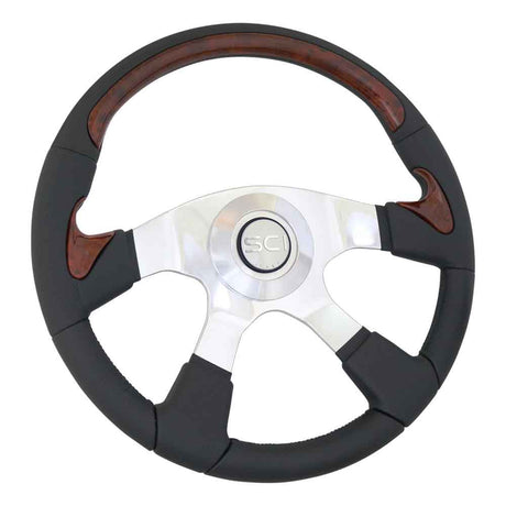 18" Burl and leather 4-Spoke steering wheel